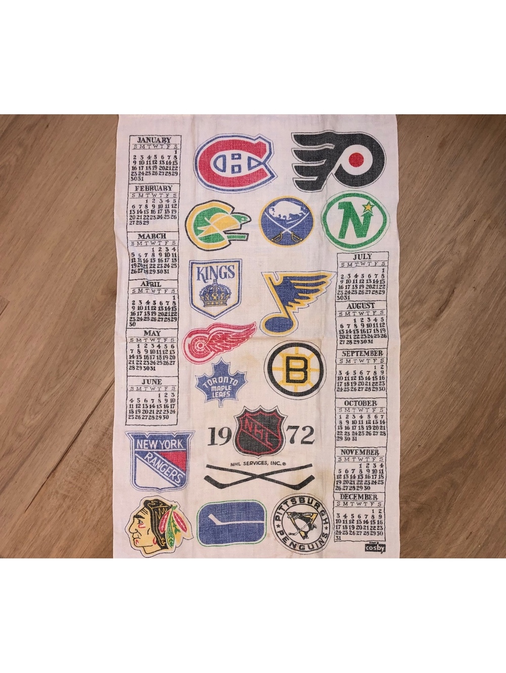 VINTAGE 1972 HOCKEY NHL COSBY WALL CALENDAR CLOTH SCHEDULE 14 TEAM LEAGUE RARE